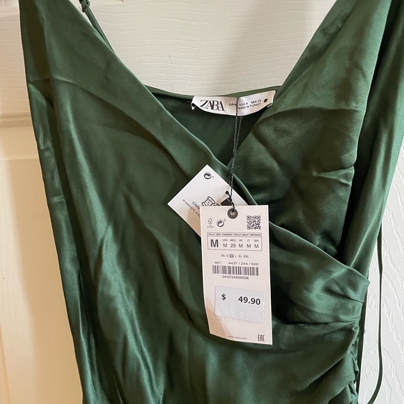 Satin Green Zara Dress Medium New w Tags - Picture 2 of 5